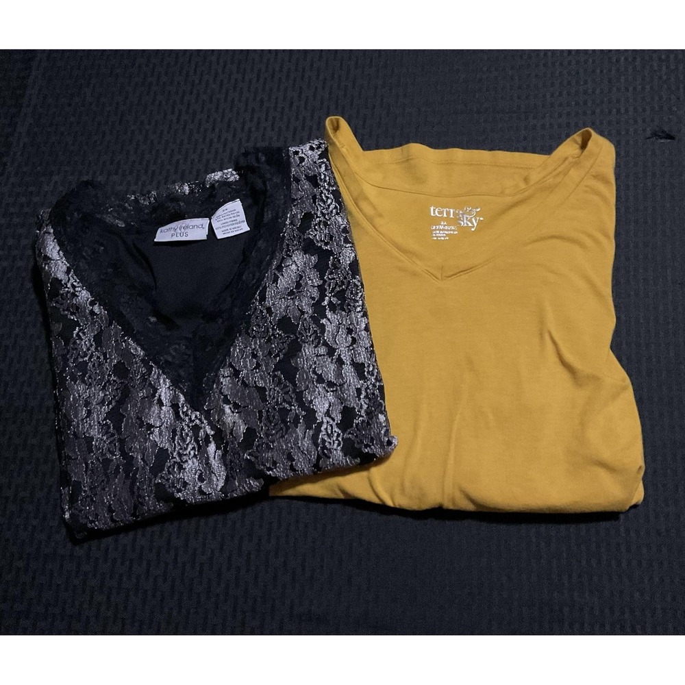 Mixed Brand Plus Sized Shirts Womens 2X Yellow Black Lace V Neck Lot 2